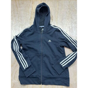 Adidas Essentials Sweatshirt 3-Stripes Full Zip Men's Hoodie - Black - Large